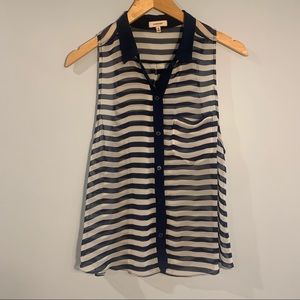 Sunday Best Sheer Navy and White Stripe Tank Button Up
